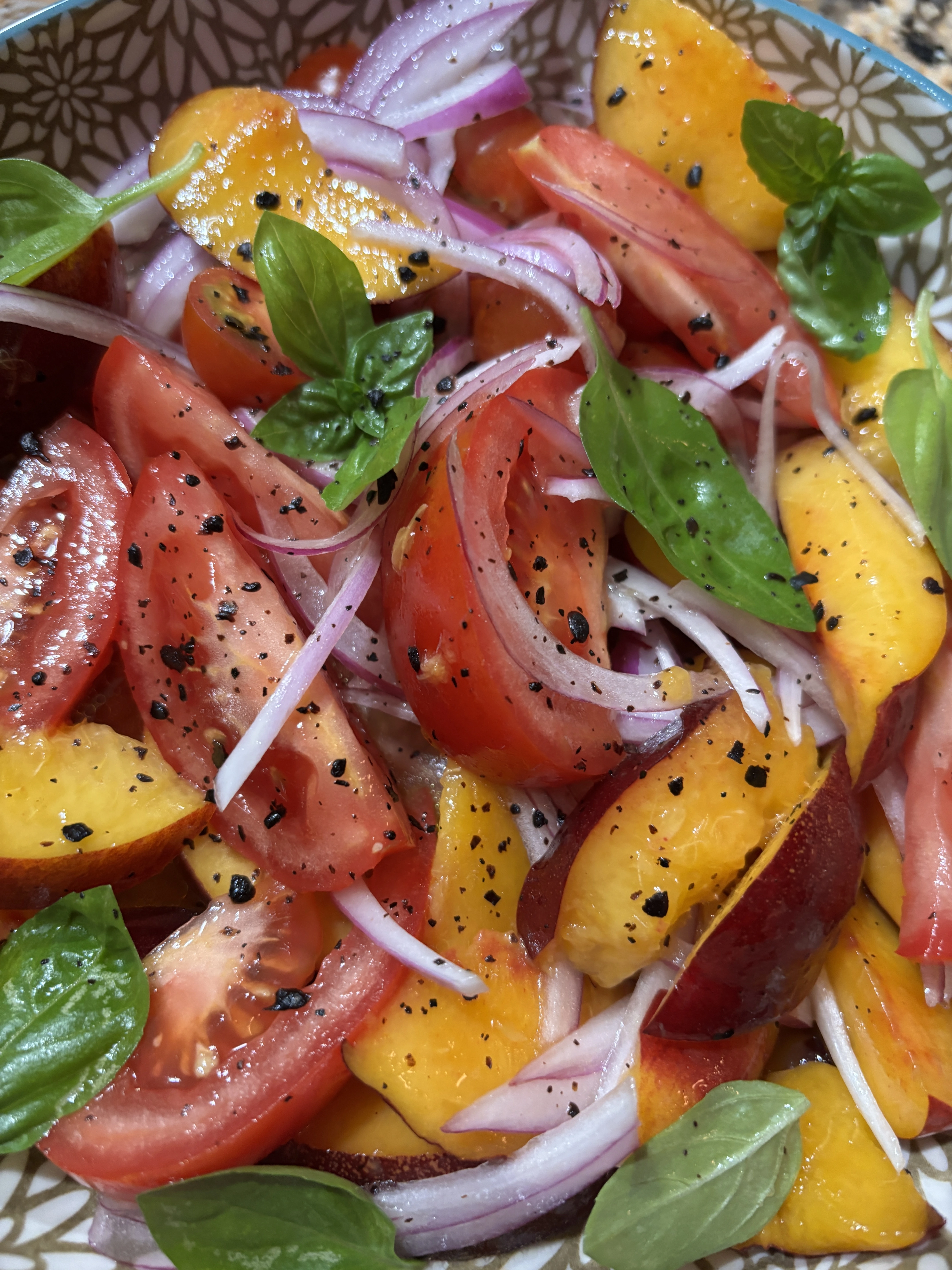 Peach, tomato and basil salad